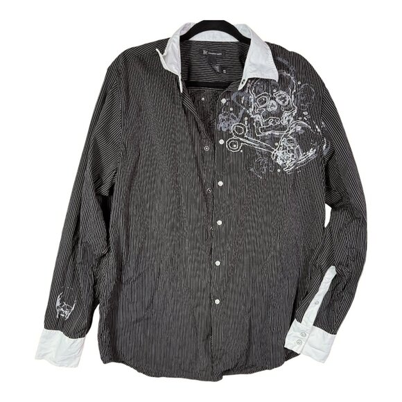 INC International‎ Concepts Mens Skull Pinstripe Button Down Shirt - Picture 1 of 8